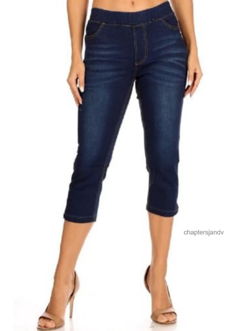 Women's Pull On Capri Jegging Stretch Denim Skinny Fit Elastic Waist